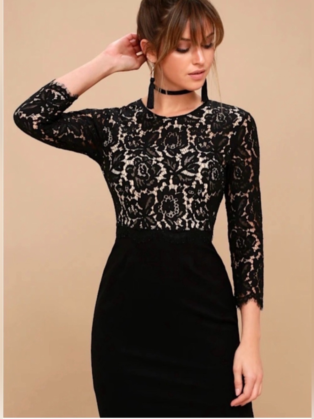 Lulus she knows black lace body com dress medium